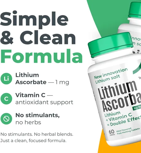 Miniatura 6 de Suplemento de litio de baja dosis de 1 mg - Calma y enfoque sin somnolencia - Tabletas de ascorbato de litio de disolución rápida con vitamina C