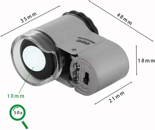 Miniatura 8 de Lupa de joyería de bolsillo 50X mini lupa de joyería con luz LED UV, lupa portátil para ojos, lupa de moneda, microscopio de mano para joyería