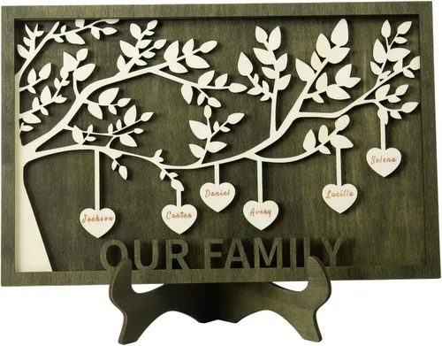Miniatura 26 de Árbol genealógico con etiqueta de corazón, placas de madera grabadas personalizadas, regalos personalizados para madres, padres, escritorio, nombres