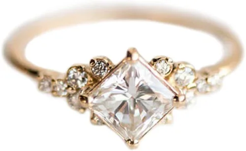 Miniatura 3 de Koguxuix Anillo vintage de oro anillo de compromiso con circonita cúbica y diamantes de cristal, anillo de boda de oro de 14 quilates Milgrain (7)