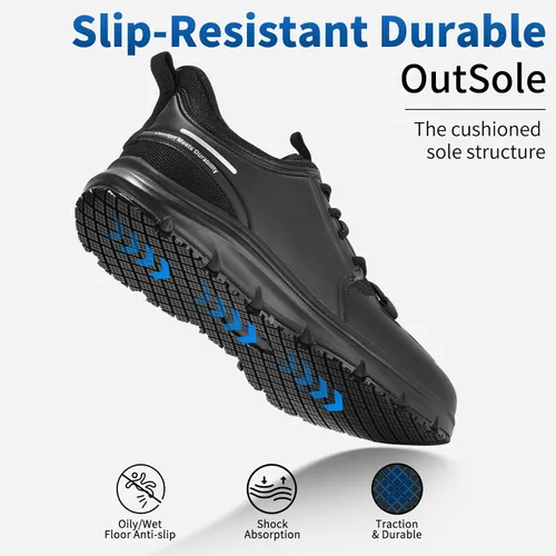 Miniatura 5 de Zapatos de trabajo antideslizantes para hombre, resistentes al agua, cómodos, transpirables, ligeros, para caminar, color negro, para cocinero
