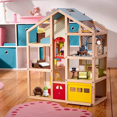 Miniatura 5 de Kit de 23 piezas de mini muebles marrones para casa de muñecas, accesorios de decoración DIY que incluyen juego de comedor, sala de estar