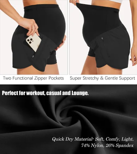 Miniatura 3 de PACBREEZE Pantalones cortos de maternidad para mujer, de secado rápido, con bolsillos con cremallera