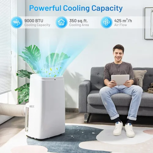 Miniatura 2 de PETSITE Aire acondicionado portátil 9000 BTU, unidad de refrigeración de unidad de CA 3 en 1 con deshumidificador y modos de ventilador