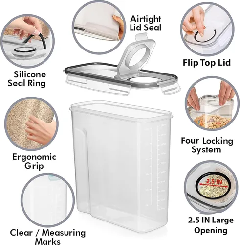 Miniatura 4 de Shazo Paquete de 2 (6.3L / 213OZ) Recipientes Herméticos EXTRA Grandes para Almacenamiento de Alimentos de Cereales para Almacenamiento de Alimentos