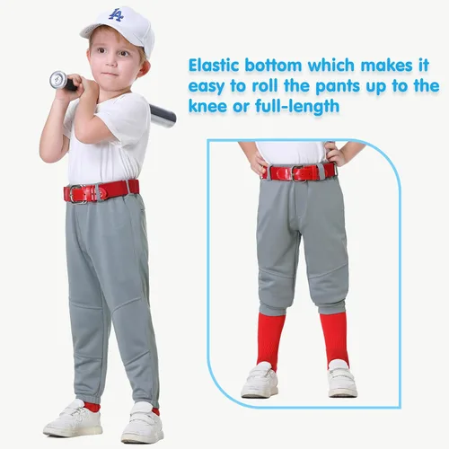 Miniatura 5 de Mivei Pantalones de béisbol para niños de 2 a 7 años, pantalones de béisbol para niños pequeños, pantalones de sóftbol con bolsillos UPF50+