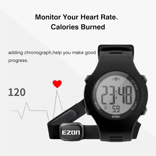 Miniatura 3 de EZON Heart Rate Monitor Chest Strap and Digital Watch,5ATM Waterproof Fitness Tracker with HRM,Calories Burned,Stopwatch and Hourly Chime - Ideal