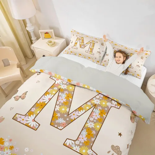 Miniatura 18 de Erosebridal Groovy - Juego de ropa de cama con inicial B de flores de los años 60S y 70S, funda de edredón floral vintage, juego de cama retro