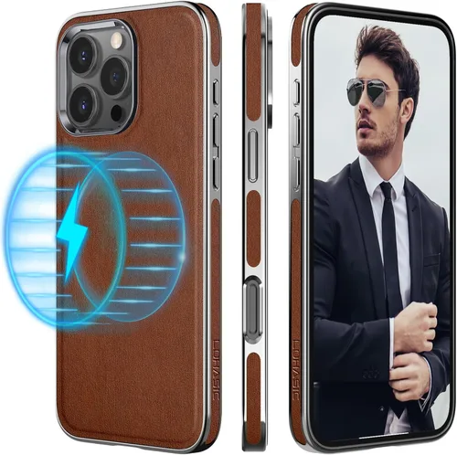 Miniatura 10 de LOHASIC Funda de piel para iPhone 15 Pro Max, funda magnética suave compatible con accesorios MagSafe, funda de diseño minimalista clásico i Phone