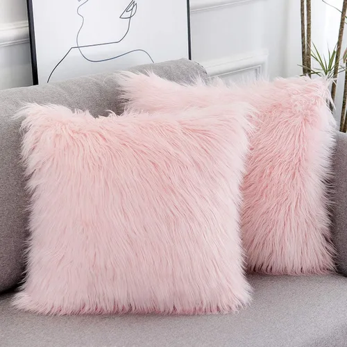 Miniatura 11 de Juego de 2 fundas de almohada mullidas decorativas - Nueva serie de lujo estilo merino - Fundas de almohada de piel sintética - Fundas de cojín