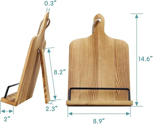 Miniatura 6 de Soligt Soporte para Libro de Cocina para Encimera de Cocina iPad Tableta Ajustable Soporte para Libro de Recetas Estilo Tabla de Cortar de Madera