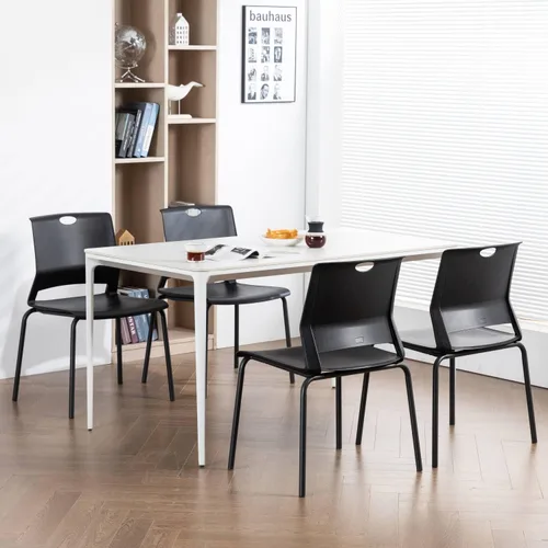 Miniatura 6 de Juego de 4 sillas apilables negras, modernas sillas de oficina para invitados, sillas de comedor apilables, silla de plástico para sala