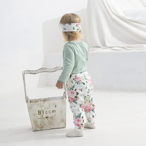 Miniatura 3 de Renotemy Conjunto de ropa para bebé recién nacido, mameluco con volantes y pantalones florales lindos para niñas pequeñas