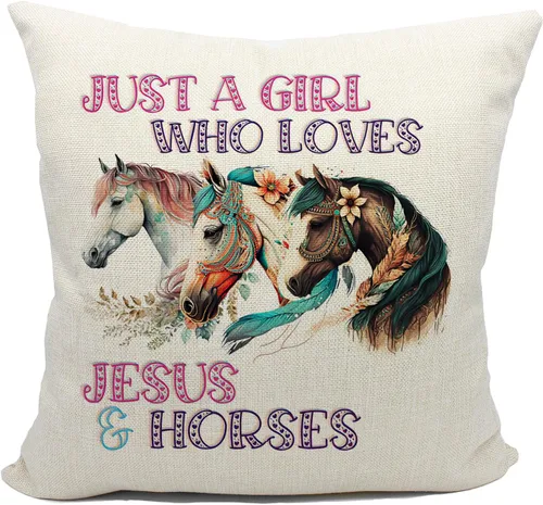Miniatura 12 de Mancheng-zi Funda de almohada de caballo de 18 x 18 pulgadas, almohada de caballo para niñas, decoración de caballo para dormitorio, habitación
