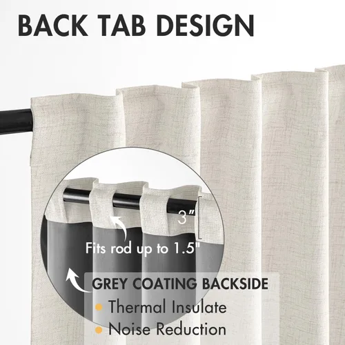Miniatura 5 de MIULEE Cortinas 100% opacas de 84 pulgadas de largo de lino, cortinas y drapeados, juego de 2 paneles para dormitorio, pestaña trasera, sala