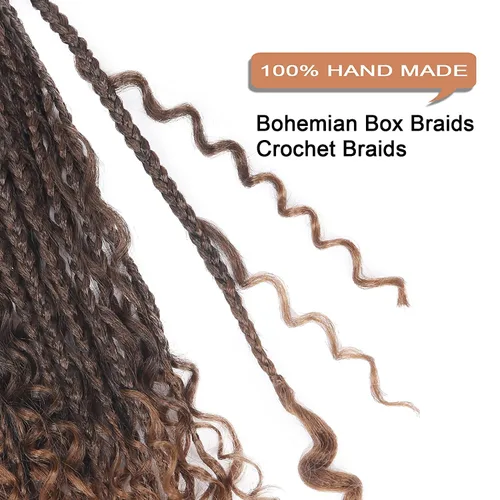Miniatura 5 de Goddess - 8 paquetes de cabello sintético de ganchillo de 8 pulgadas, trenzas de caja (box braids) 3X estilo bohemio con extremos rizados, ideales