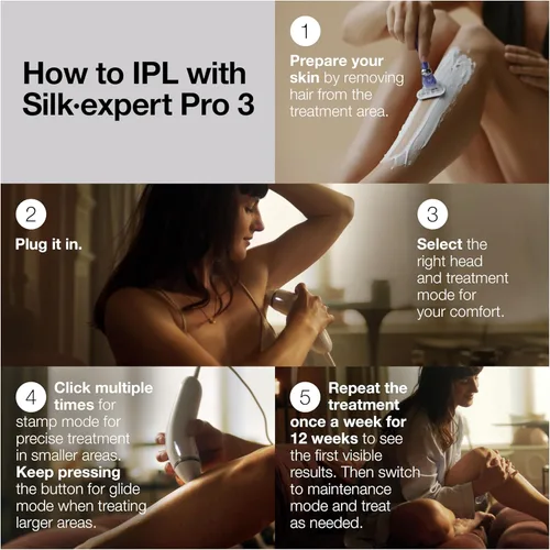 Miniatura 9 de Braun Sistema de depilación IPL de larga duración para mujeres y hombres, Silk Expert Pro 3 PL3221, reducción permanente del vello visible, uso
