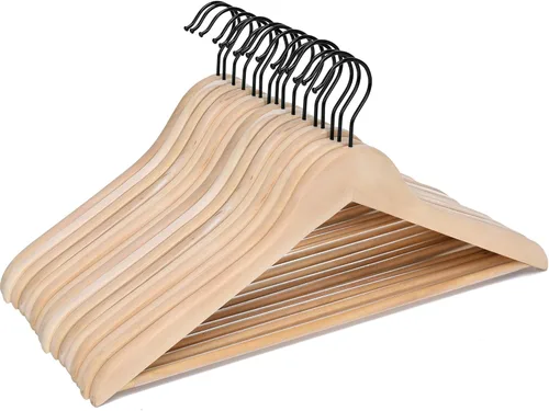 JS HANGER Perchas de madera para abrigos, paquete de 16 perchas de madera de alta calidad con barra antideslizante para pantalones, extra suaves y