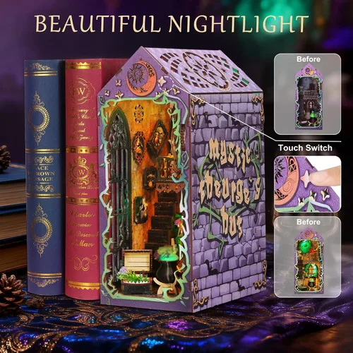 Miniatura 2 de Kits de rincón de libros para adultos, rompecabezas 3D de bricolaje de casa de magos mágicos Kit de decoración de estantería de libros Regalos