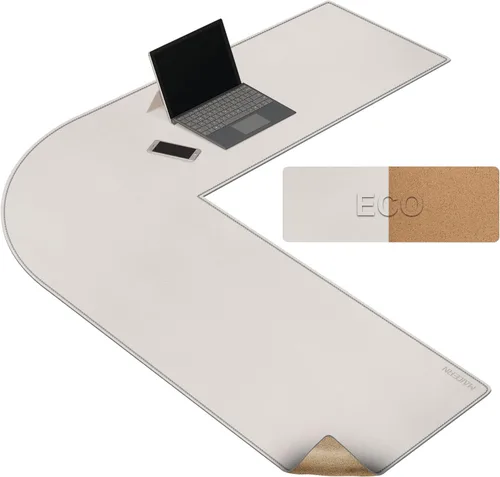 Miniatura 8 de MAIDERN Tapete de escritorio esquinero en forma de L (40 + 40 pulgadas) x 13 pulgadas, corcho y cuero, tapete de escritorio de doble cara para Negro