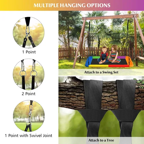 Miniatura 5 de Goplus Columpio de árbol de plataforma gigante de 60 pulgadas para niños y adultos, columpio rectangular ajustable para interiores y exteriores