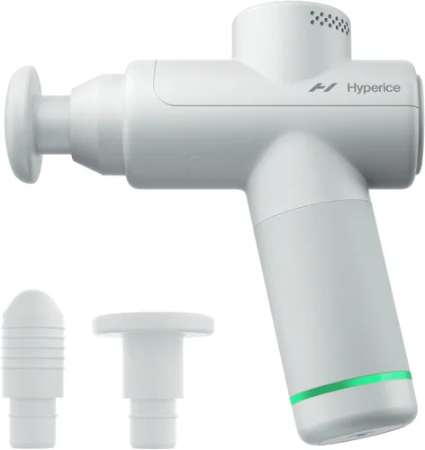 Hyperice Hypervolt Go 2 - Gris Ártico - Con tecnología Quiet Glide - Pistola de masaje de percusión de mano - 3 velocidades, 2 cabezales