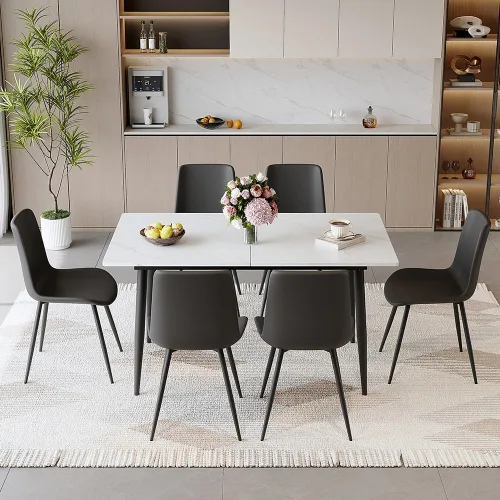 Miniatura 12 de FURNITO Mesa de comedor extensible de 59 a 75 pulgadas, mesa de comedor grande para 4-8, mesa de comedor moderna con patas de metal, mesa de comedor
