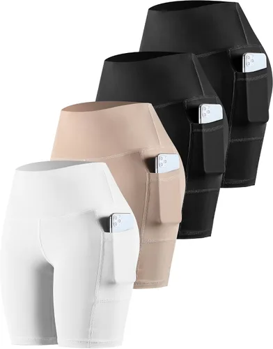 Miniatura 44 de CHRLEISURE - Pantalones cortos de ciclismo para mujer con bolsillos de licra, cintura alta, con control de abdomen para entrenamiento, yoga