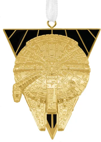 Hallmark Adorno de halcón milenario dorado de alta calidad, decoración de árbol de Star Wars, adorno colgante, adorno coleccionable de Star Wars,