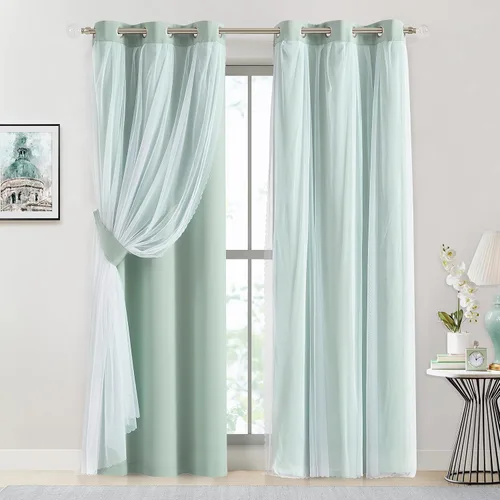 Miniatura 30 de Bujasso- 2 cortinas 80% blackout azul cielo c/capa superpuesta traslúcida, doble capa térmica y aislante p/mezclar y combinar, parte superior