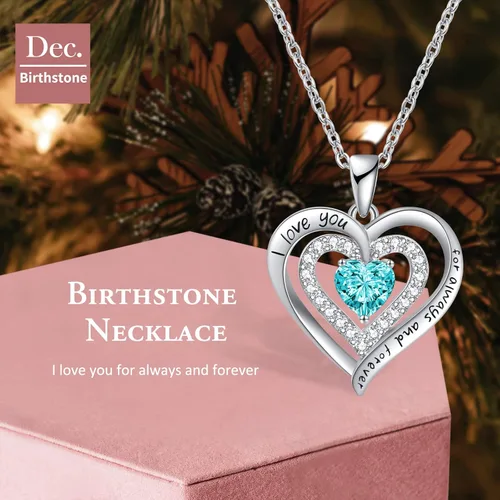 Miniatura 3 de Birthstone Jewelry Heart Pendant Necklace for Birthday Anniversary Presents for Mother's Day, Valentine's Day, Christmas Gemstone Necklaces for Her