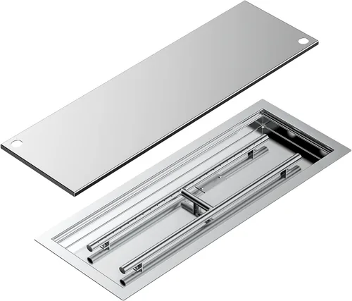 Miniatura 9 de Skyflame - Sartén y quemador de acero inoxidable rectangular para fogata con cubierta del quemador, área de combustión de 24 por 8 pulgadas
