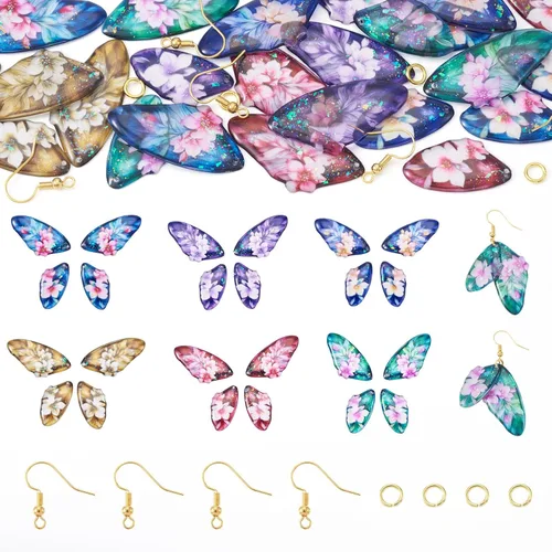 Miniatura 20 de FASHEWELRY 16 aretes de resina con alas de libélula y arco iris, mariposa, colgantes, alas de hada, coloridos dijes con ganchos para aretes, anillos