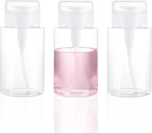 Paquete de 3 dispensadores de bomba de empuje hacia abajo, botellas vacías de tapa de presión, recipientes para quitaesmalte de uñas, removedor de