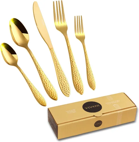 Miniatura 11 de VIVANI Juego de cubiertos negros de 40 piezas para 8, juego de cubiertos martillados, juego de cubiertos de acero inoxidable 18/0 para cocinas