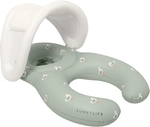 SUNNYLiFE Float Together - Asiento de bebé Sammy The Seagull Green, PVC, 43.31 x 29.13 x 25.59 pulgadas, cuidador y flotador de bebé con toldo