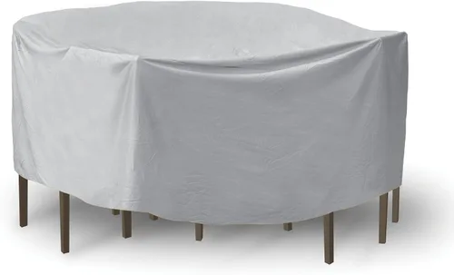 Protective Covers Juego de mesa de patio resistente a la intemperie y funda para silla de respaldo alto, 60 pulgadas, mesa redonda, gris