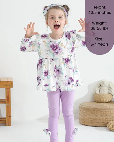 Miniatura 2 de Kucnuzki Baby Girl Clothes Toddler Girl Cute Outfit Long Sleeve Shirt Ruffle Top Pant Set Fall Winter Clothing For Girl