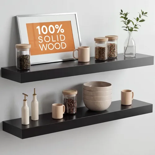 Miniatura 60 de Homeforia Estante flotante blanco de 48 pulgadas, estantes flotantes de madera maciza de alta gama de 48 pulgadas de largo para montaje en pared