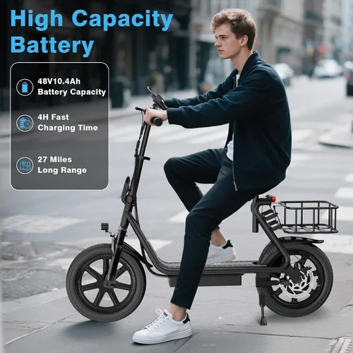 Miniatura 7 de VOLPAM Scooter eléctrico, motor potente de 250/500 W, alcance de 10/23 millas, suspensiones de choque duales, velocidad de 9/19 mph, scooter E