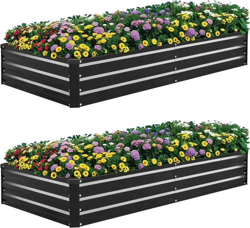 Paquete de 2 camas de jardín elevadas de metal galvanizado de 6 x 3 x 1 pies, caja de metal para exteriores, para verduras, flores, verde y hierbas