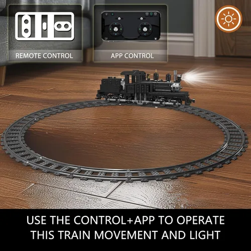 Miniatura 5 de Mould King - Juego de construcción de locomotora de vapor tipo Shay con iluminación LED, kit de bloques de tren modelo con control remoto/APP