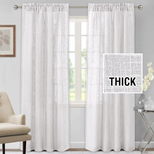 Miniatura 12 de H.VERSAILTEX Cortinas de lino de 84 pulgadas de largo, mezcla de lino natural, cortinas para sala de estar, cortinas texturizadas de lino