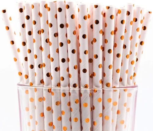 Miniatura 45 de Paquete de 150 pajitas de papel biodegradables con lunares rojos de 4 capas (compostables, no tóxicas, sin BPA)