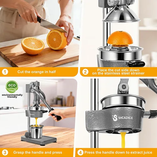 Miniatura 8 de Exprimidor de hierro fundido, prensa manual de cítricos, exprimidor de frutas de alta resistencia con piezas de acero inoxidable desmontables y base