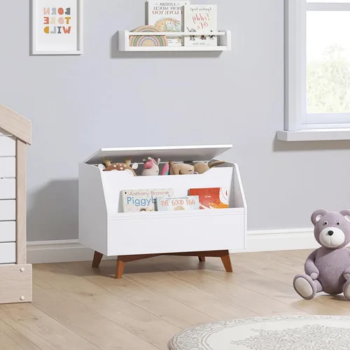 Miniatura 4 de UTEX Caja de juguetes para niños, baúl de juguetes de madera, banco organizador de almacenamiento para niños con área de almacenamiento frontal