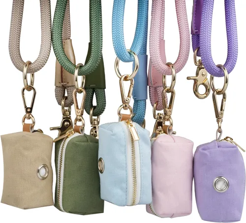 Miniatura 6 de Correa de perro de cuerda de nailon de 5 pies con soporte para bolsa de excrementos, correa de perro resistente a presión, correa de cuerda de mango