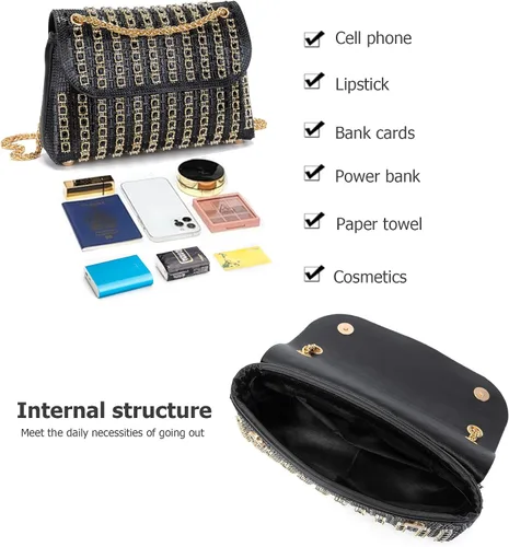 Miniatura 5 de Bolsos de mano con diamantes de imitación para mujer, bolsos de hombro con cadena, bolsas de noche brillantes para cóctel, graduación, fiesta, boda