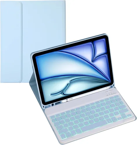 Miniatura 31 de Funda de teclado para tableta Samsung Galaxy Tab A8 X200/X205 de 10.5 pulgadas, cubierta protectora de teclado con soporte multiángulo, borde de Azul