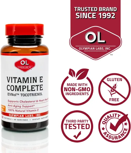 Miniatura 4 de Olympian Labs Vitamina E TOCOMIN COMPLETA, 200IU 60 cápsulas blandas, combate los radicales libres, apoya el cerebro, la piel y el cabello, 60